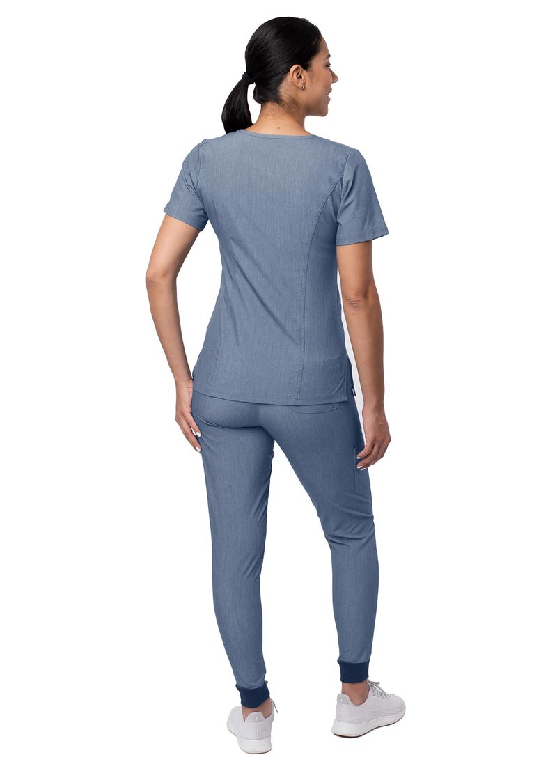 Adar Uniforms Adar Pro Heather Modern Athletic Scrub Set For Women - Modern V-Neck Scrub Top & Yoga Jogger Scrub Pants - P9500H - Heather Navy - XL - Image 2